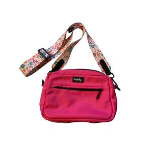 Mary Square Pink Crossbody Bag With Floral Strap & Black Lining
